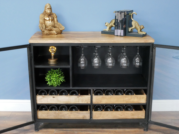 Large metal glass fronted drinks bar cabinet.