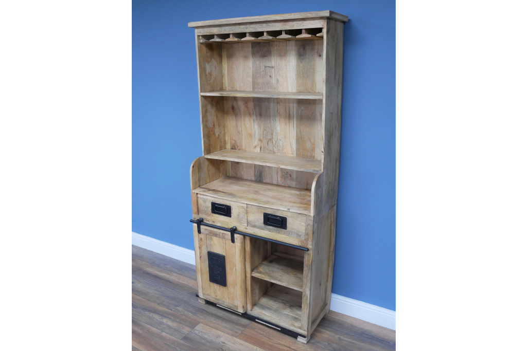 Tall solid wood industrial drinks cabinet - home bar.