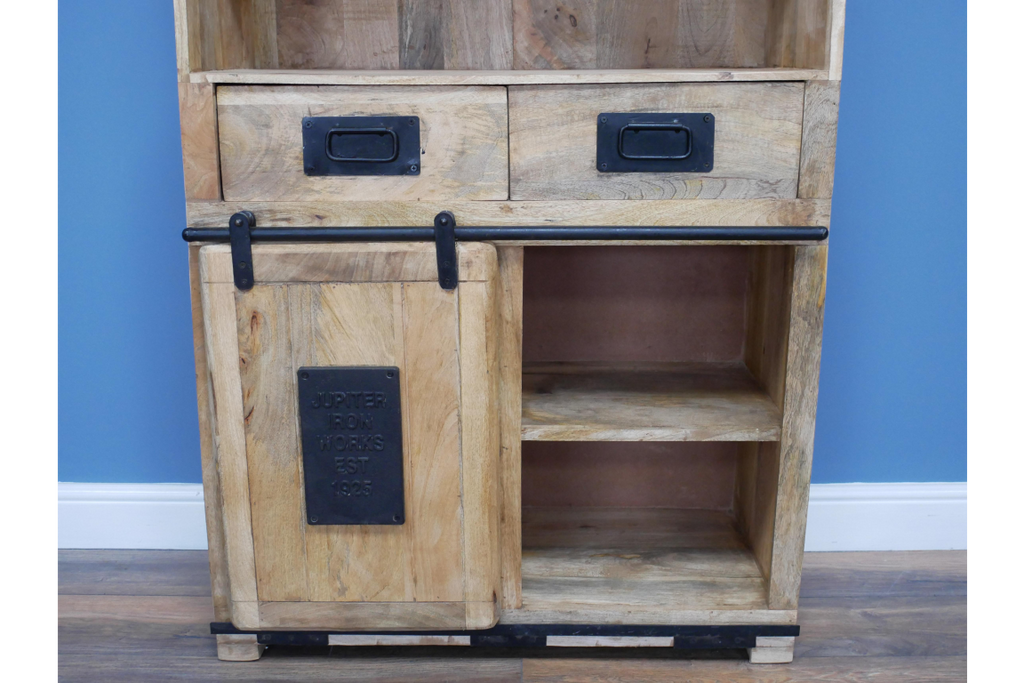 Tall solid wood industrial drinks cabinet - home bar.