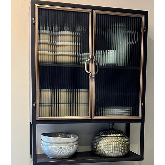 Black metal & glass wall display cabinet uk