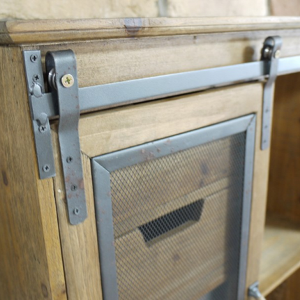 Wood and metal wall shelf cabinet