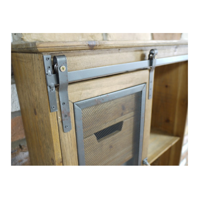 Wood and metal wall shelf cabinet