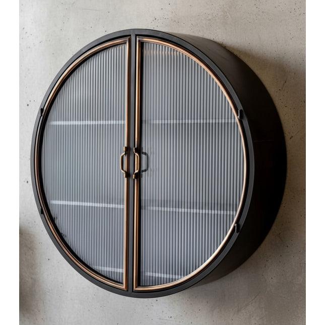 Round metal & glass display wall cabinet - Elderflower Lane