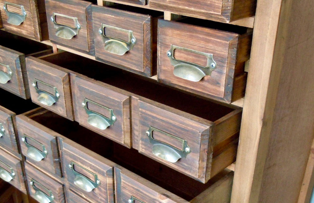 Large multi drawer apothecary storage cabinet