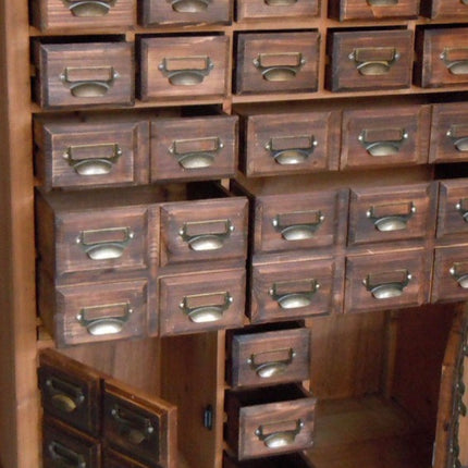Large multi drawer wood apothecary storage cabinet