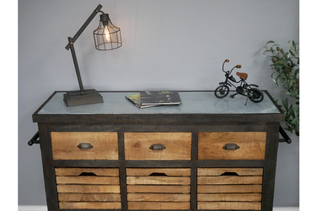 Large Industrial iron and wood storage cabinet - sideboard