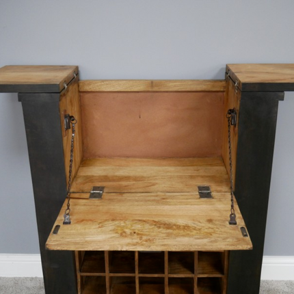 Large black wood & iron drinks bar cabinet