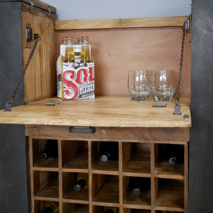 Large black wood & iron drinks bar cabinet