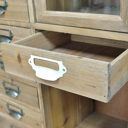 Tall slim rustic wood multi drawer storage display cabinet