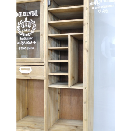 Tall slim rustic wood multi drawer storage display cabinet