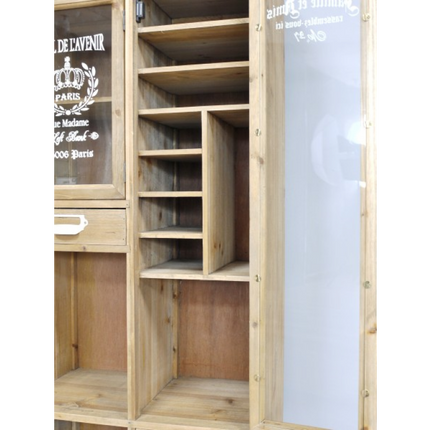 Tall slim rustic wood multi drawer storage display cabinet