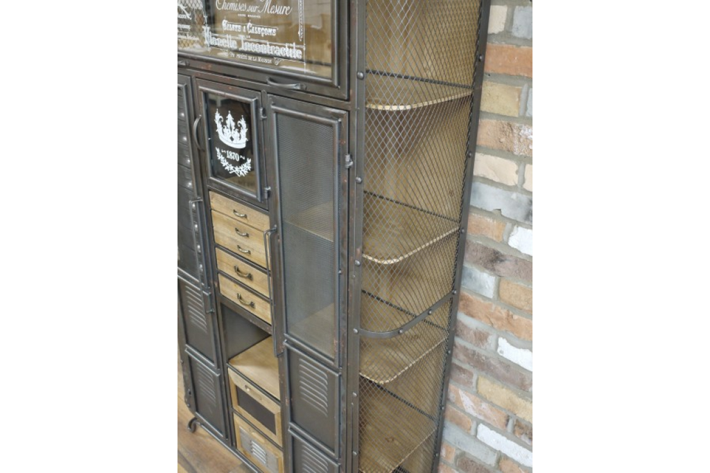 Tall slim metal & wood multi drawer Industrial retro storage display cabinet - Back in stock end of March