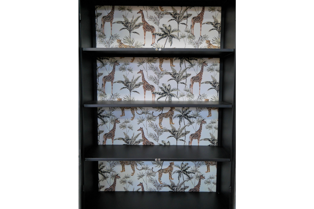 Black metal & glass industrial jungle display cabinet