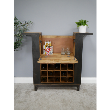 Large black wood & iron drinks bar cabinet