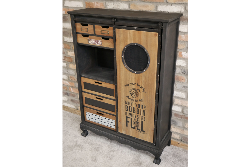 Black & rustic wood multi drawer storage cabinet