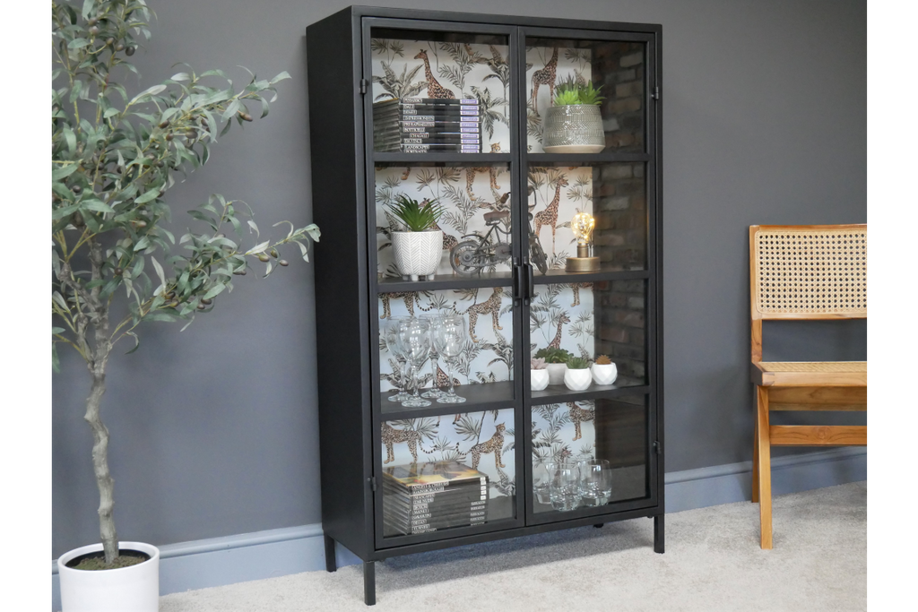 Glass fronted metal industrial display cabinet