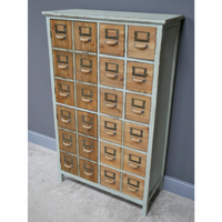 Green multi compartment wood storage cabinet