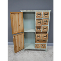 Green multi compartment wood storage cabinet