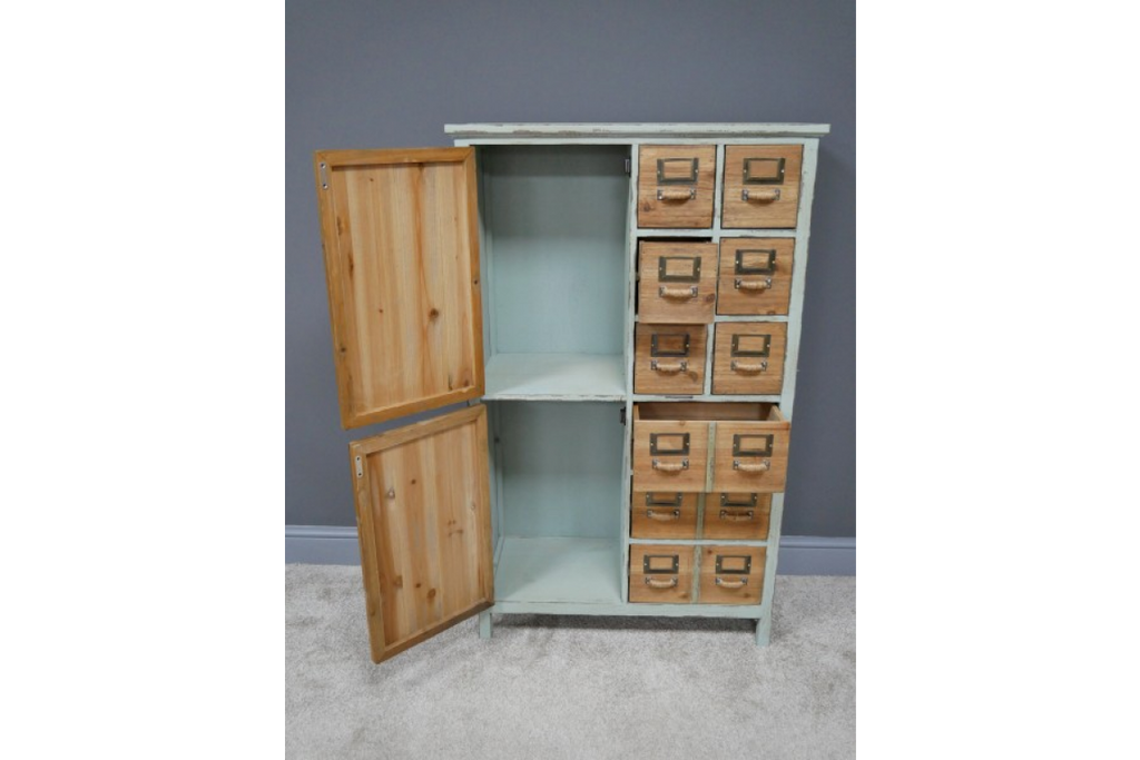 Tall Green Multi Drawer storage Cabinet With Double Cupboard