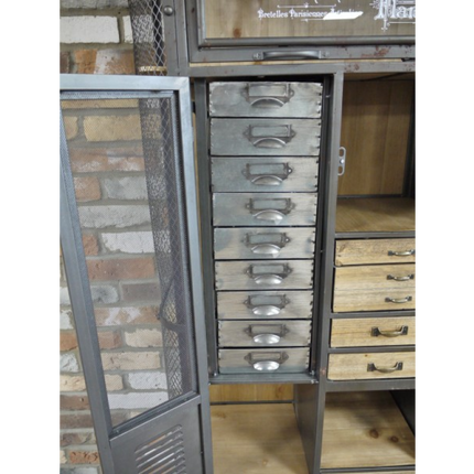 Tall slim metal & wood multi drawer Industrial retro storage display cabinet