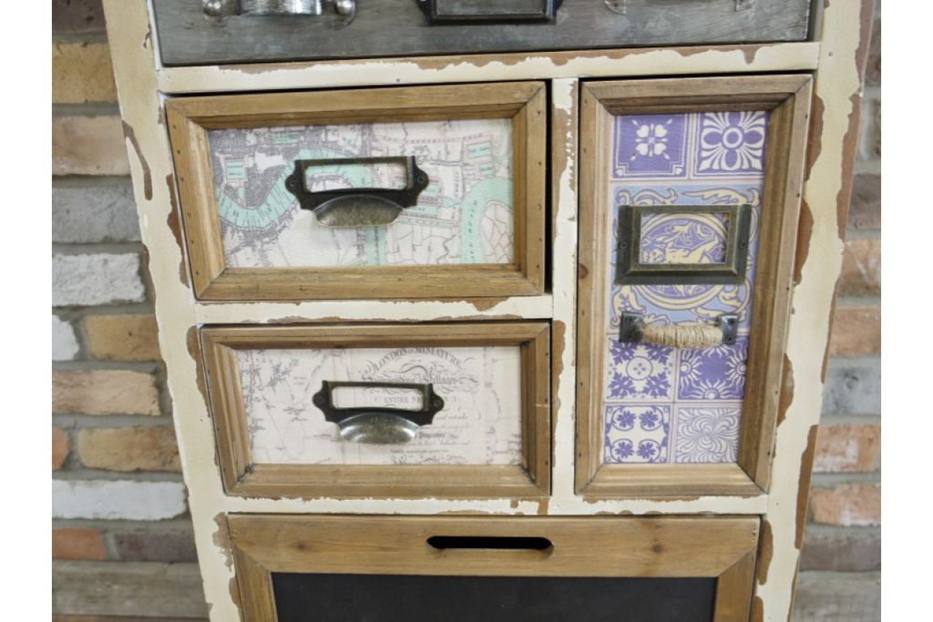 Cream vintage wooden multi drawer storage cabinet