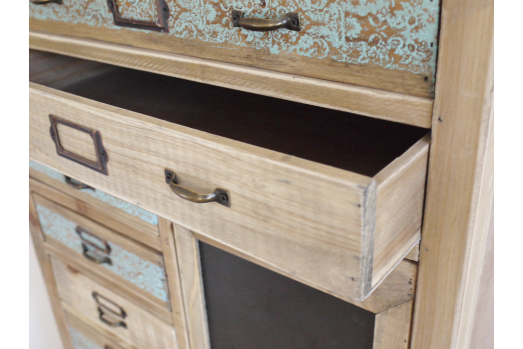 Tall slim vintage style wooden multi drawer storage cabinet