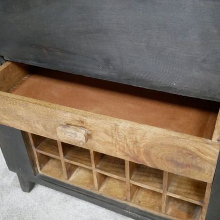 Large black wood & iron drinks bar cabinet