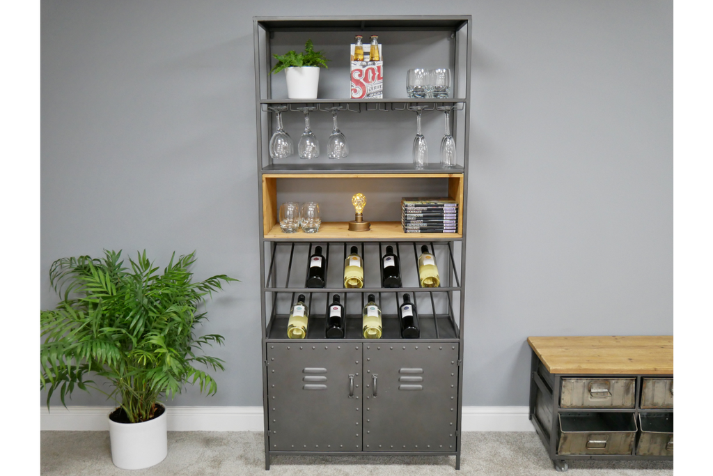 Tall Industrial Metal Wine Cabinet.