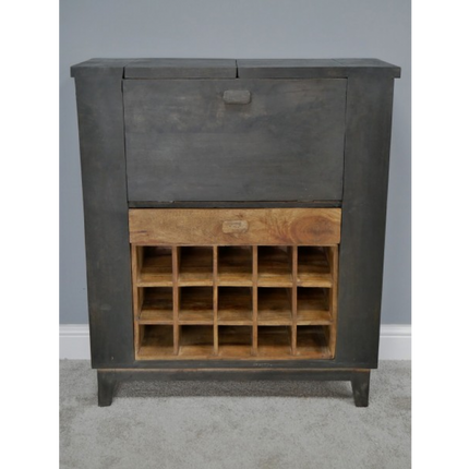 Large black wood & iron drinks bar cabinet