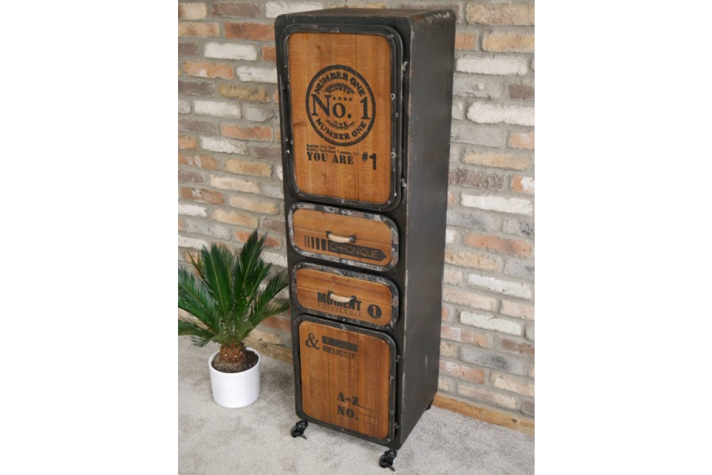 Tall metal & wood industrial storage cabinet