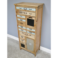 Tall slim wooden multi drawer storage cabinet