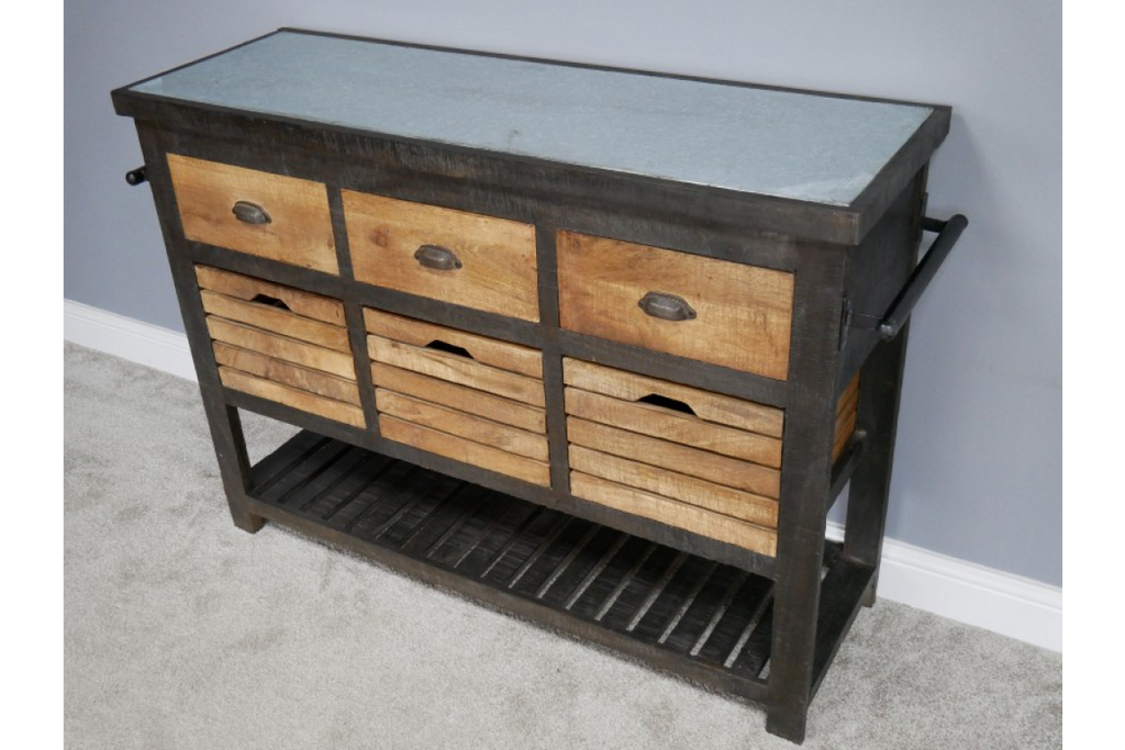 Large Industrial iron and wood storage cabinet - sideboard 