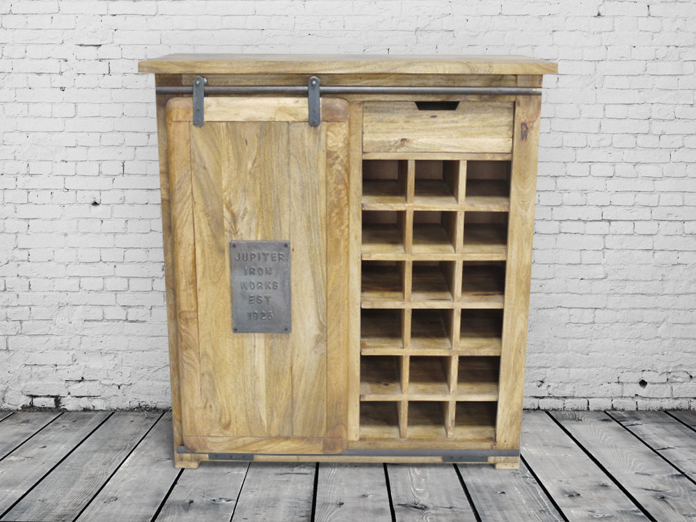 Industrial  iron & wood wine cabinet.