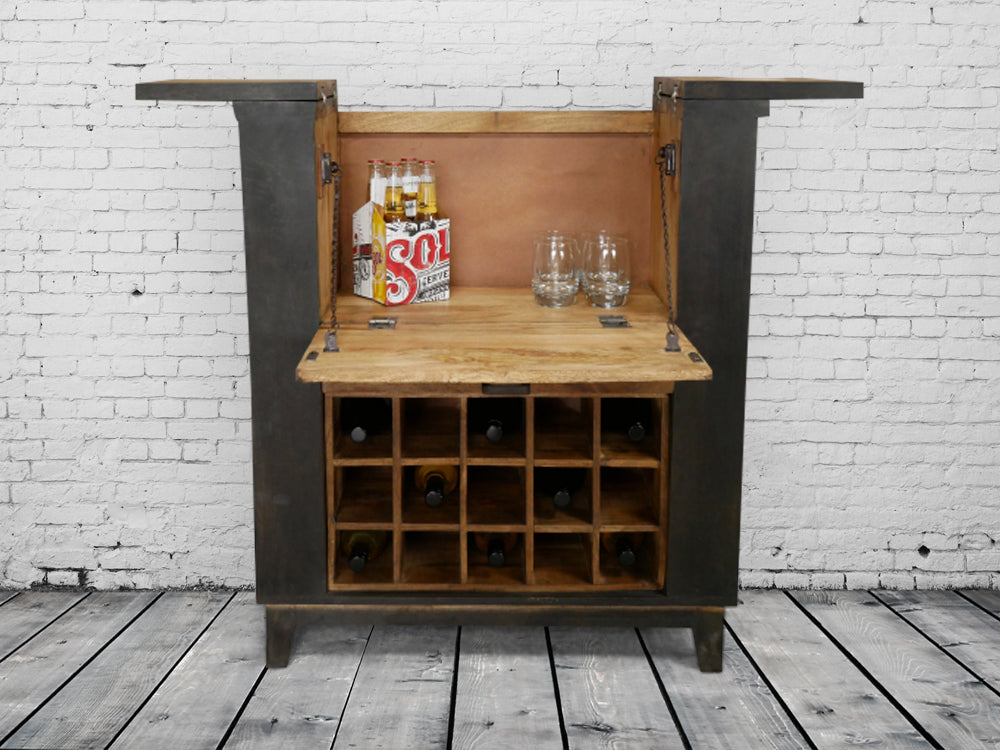 Large Wood & Iron Drinks Cabinet - Bar unit