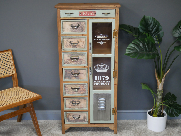 Tall Industrial vintage multi compartment storage cabinet.