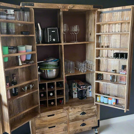 Large rustic wood larder pantry storage cabinet - Drinks cabinet