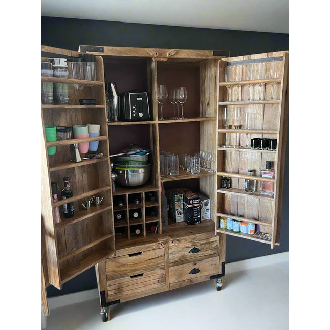 Large 6ft rustic wood larder-drinks-home storage cabinet