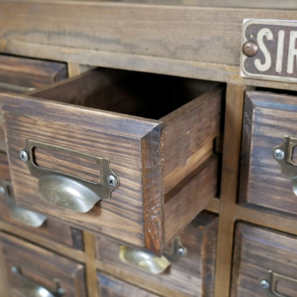 Large multi drawer wood apothecary storage cabinet