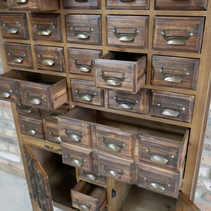 Large multi drawer wood apothecary storage cabinet