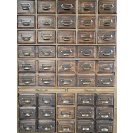 Large multi drawer wood apothecary storage cabinet